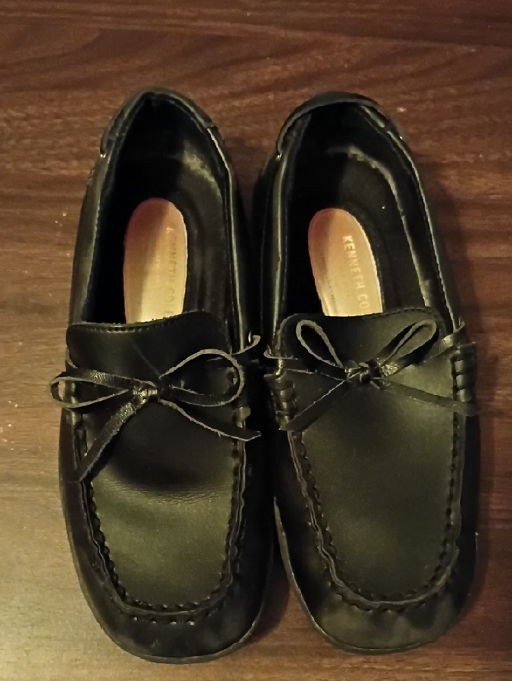 Boys Kenneth Cole Black Leather Bow Moccasin Loafers